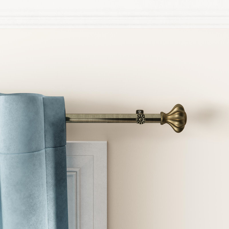 Darcey Adjustable Single Curtain Rod, 66" - 120" W, Antique Brass