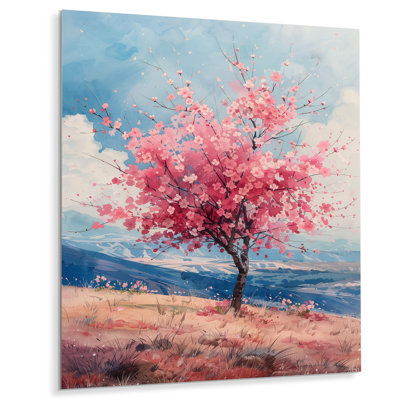  «Pink Blue Cherry Blossom Tree Meadow Dream II - Art mural fleur de cerisier