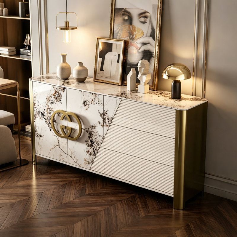Zelida, 33.46" H x 62.99" W x 15.75" D, Cream/Gold
