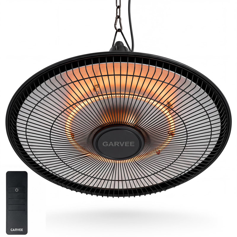 Hanging Patio Heater for Outdoor Use, 1500W Carbon Fiber Infrared Electric Ceiling Mounted Heater with Remote Control, Aluminum, Quiet Radiant Heat