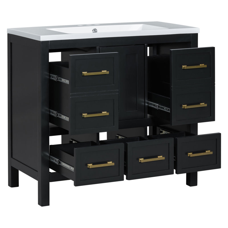 Meuble-lavabo de qualité supérieure avec rangement abondant et fabrication durable, Noir