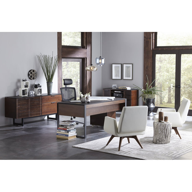 Corridor 3-Drawer 2-Shelf Filing Credenza, Chocolate Stained Walnut