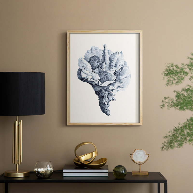 Bleu antique Coral III, reproduction encadrée - bois massif, H 21 po x l 17 po