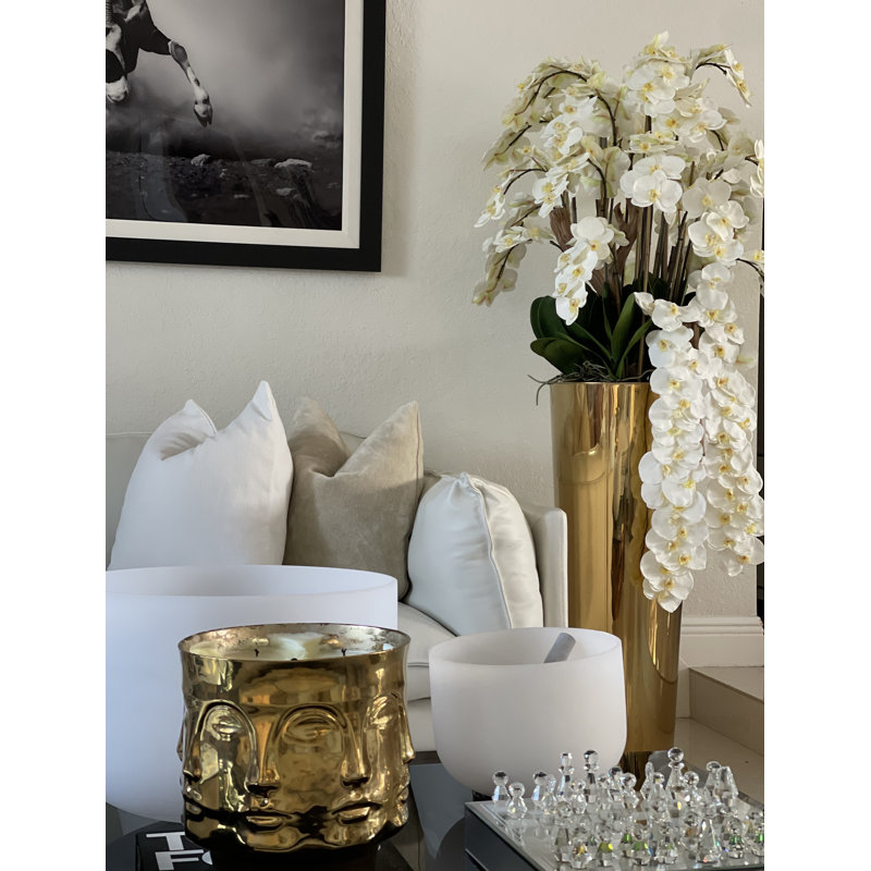 Cascading White Phalaenopsis Orchids In Tapered Polished  Cone Planter, Gold