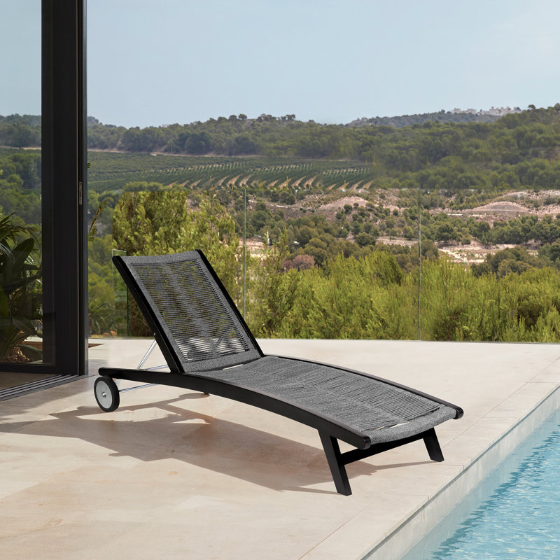 Outdoor Eucalyptus Wood Chaise Lounge, Gray, Black