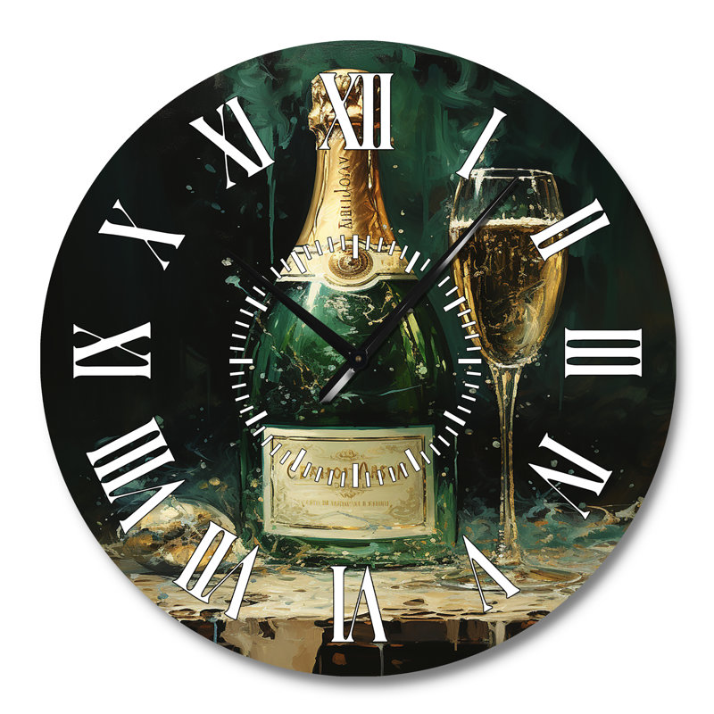 Gold And Emerald Champagne Dream I - Champagne White Face Wall Clock, Large