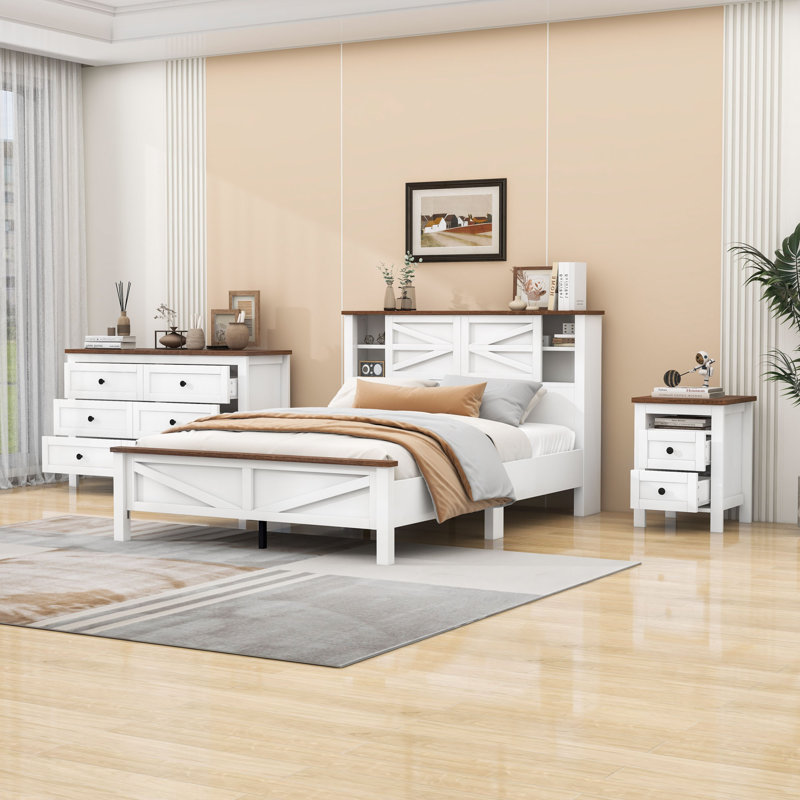 Berty Piece Bedroom Set, White Brown, Full