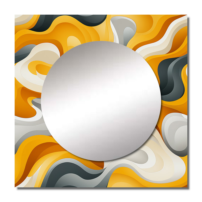 Jaune et blanc Mid-Century Waves Fusion - grand miroir carré moderne pour décoration murale, 29 po x 29 po