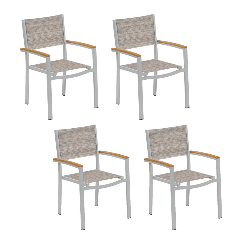 Travira Stacking Patio Arm Chair, Bellows, Flint, Tekwood Natural