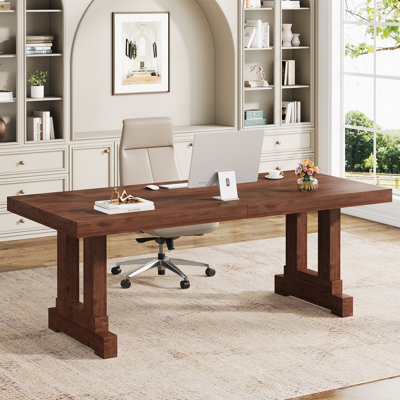 63'' Solid Wood Computer Desk,Home Office Desk With Sturdy Wood Legs