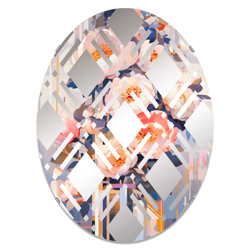 Rose Serenade Of Pivoines I - Miroir décoratif à carreaux | Ovale, 29,5 po x 19,6 po