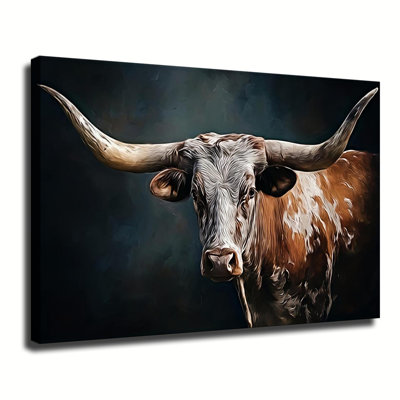 Texas Longhorn Majesty Canvas Wall Art Framed Ready to Hang Living Room Bedroom Home Decor
