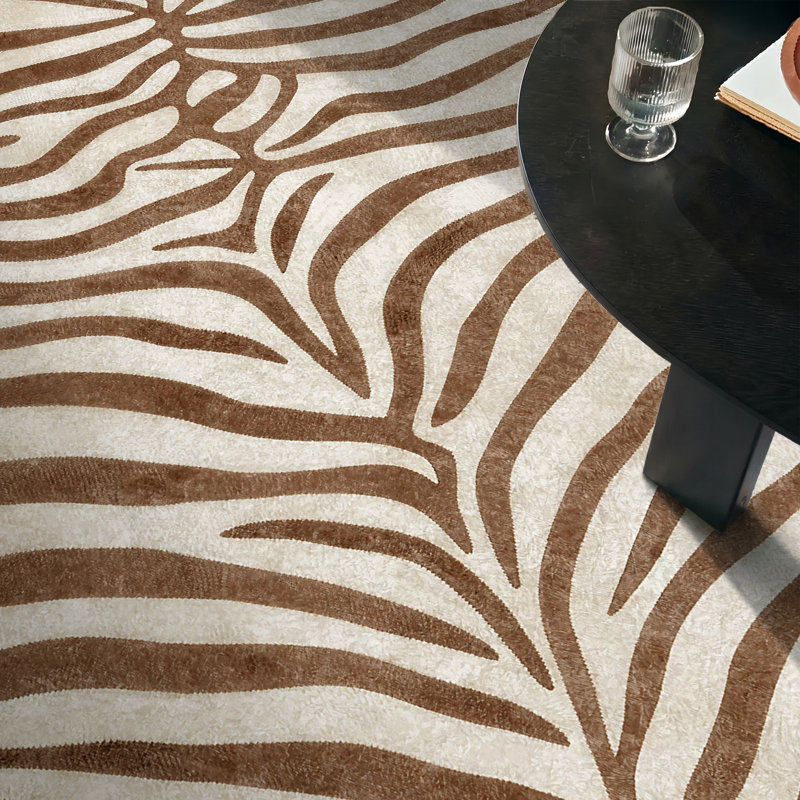 Tapis ivoire / noir à motif animal lavable à la machine avec envers antidérapant, Ivoire; noir, Tapis de couloir 2 pi x 6 pi