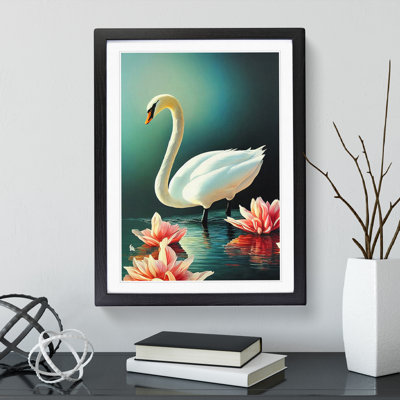 Swan In A Lily Pond - Single Picture Frame Print