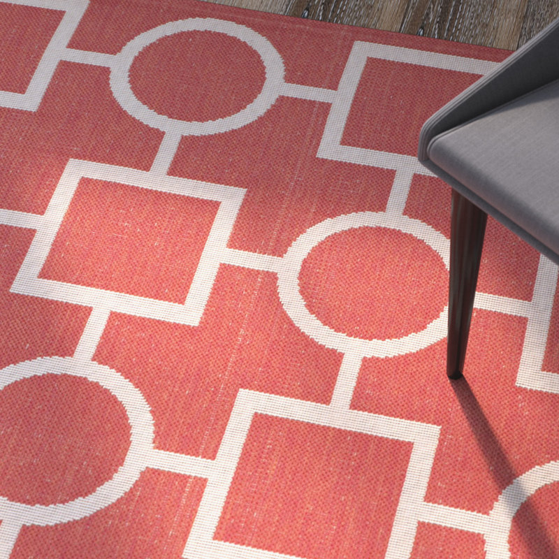 Arneshia Geometric Red/Bone Area Rug, Rectangle 5'3" x 7'7"