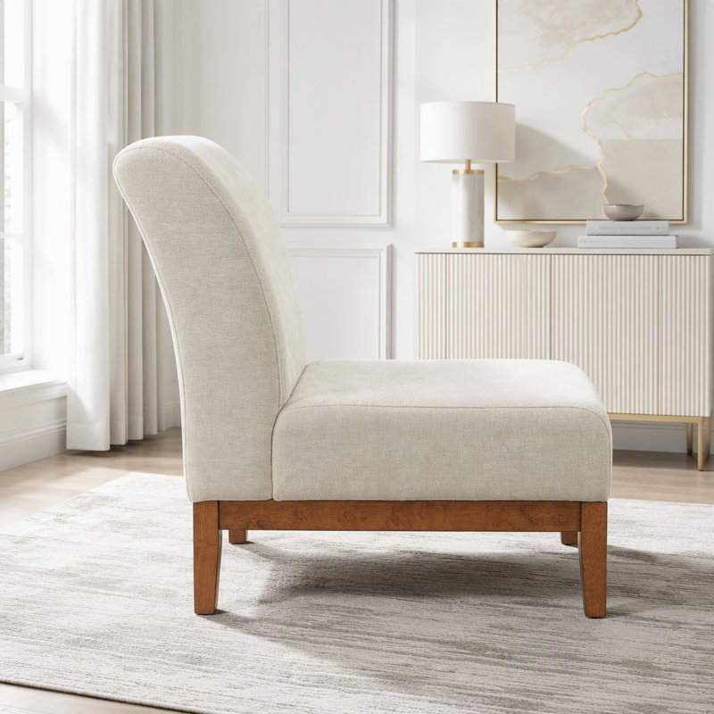 Chaise d'appoint Modern - fauteuil d'appoint rembourré en tissu beige avec structure de couleur noyer, capacité de 300 lb