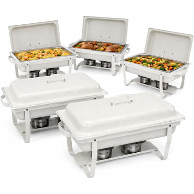 Ensemble de 5 chauffe-plats blancs 9 QT pour buffet, avec revêtement anti-traces de doigts et design empilable, idéal pour la restauration et l'usage domestique.