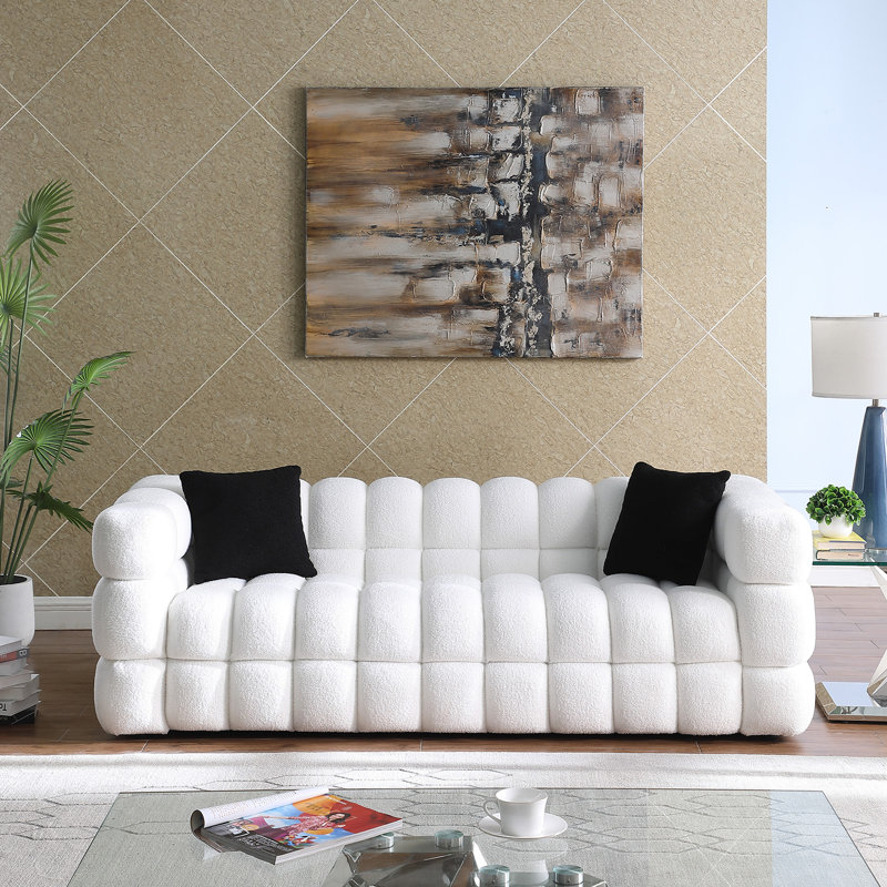 Canapé 84,25 po à accoudoirs droits, Blanc, 26,8 po H x 84,25 po L x 36 po P