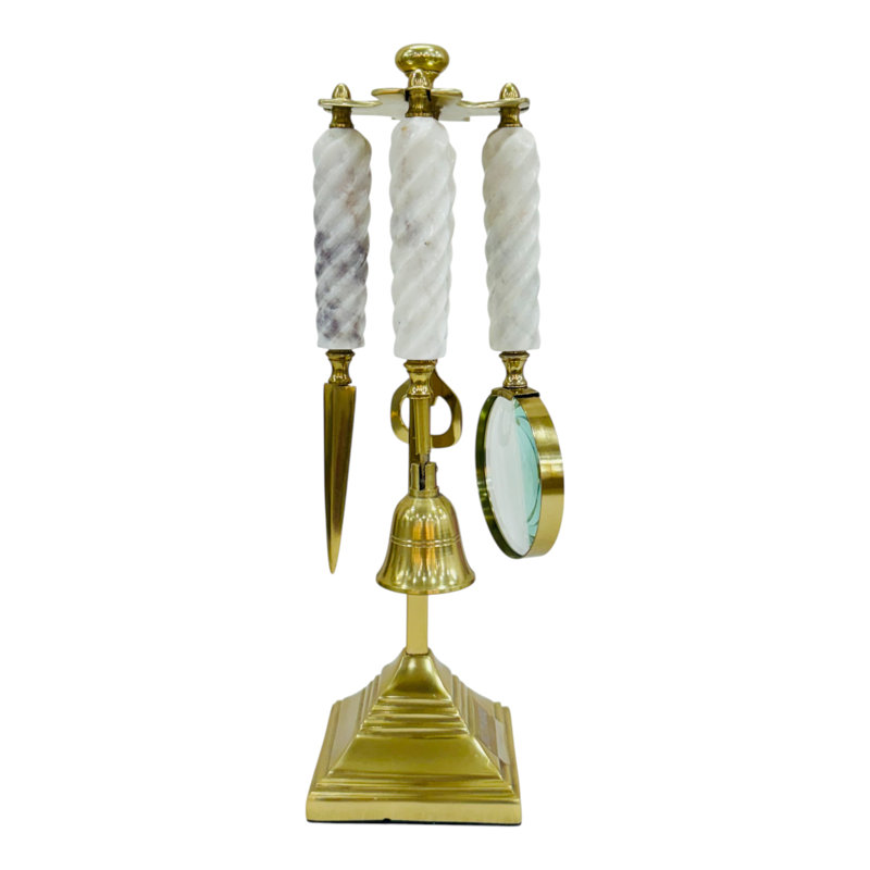 Stylish Office Accessory Sculpture For Home Decor - Modern Decorative Objects And Desk Organizer With Marble Handle - Style With Statues And Figurines - 13"
