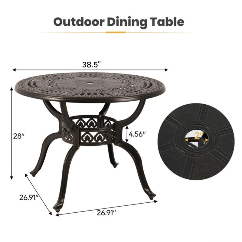 40-inch Outdoor Dining Table, Cast Aluminum Patio Furniture Table, Round Table With 2” Umbrella Hole, All-weather Resistant Outdoor Dining Furniture For Backyard Lawn Balcony Deck, Bronze