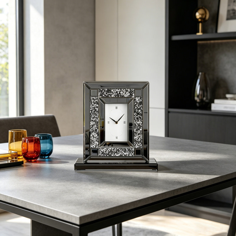 Modern Mirrored Crushed Diamond Table Clock