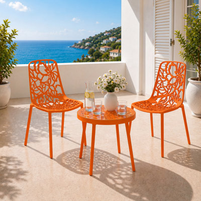 Rabia Outdoor Aluminum Dining Chairs, Modern Floral Cutout Accent Chair for Patio, Garden, and Balcony, Stackable Metal Dining Room Furniture, Rust & UV Resistant, Fully Assembled