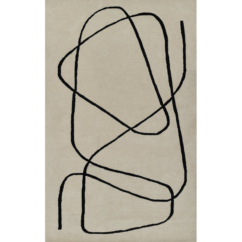 Tapis ivoire / noir en laine touffeté à la main à motif géométrique Whistler, Rectangle 9 pi x 12 pi
