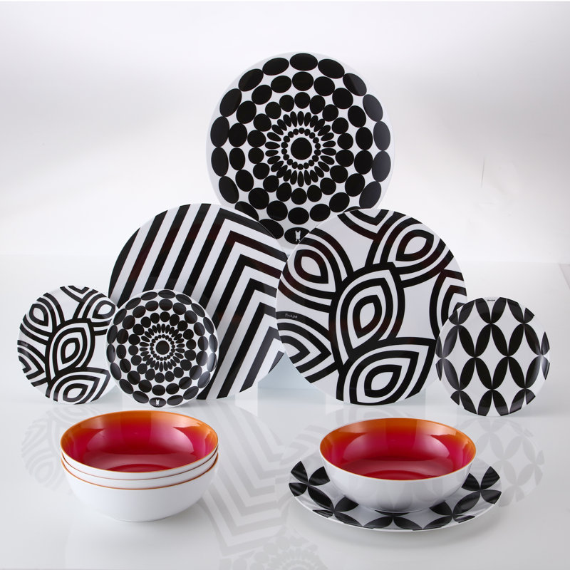 Black and White Geometric Melamine Appetizer Plates, Set of 6
