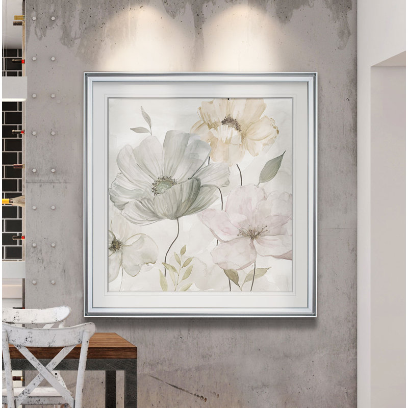 «Garden Grays Détail II», peinture, H 16 po x l 16 po x P 2 po, Impression encadrée, Argent argent