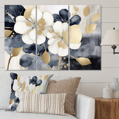 «White Hortensia Blooms Heaven II», impression sur toile 3 pièces