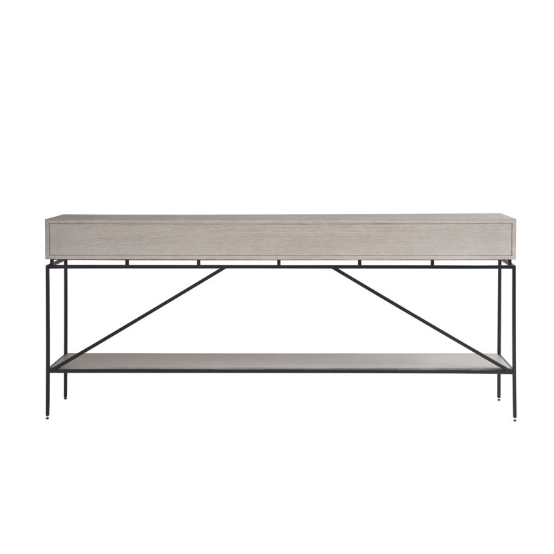 Gray Oak and Black Metal 80'' Console Table with Storage