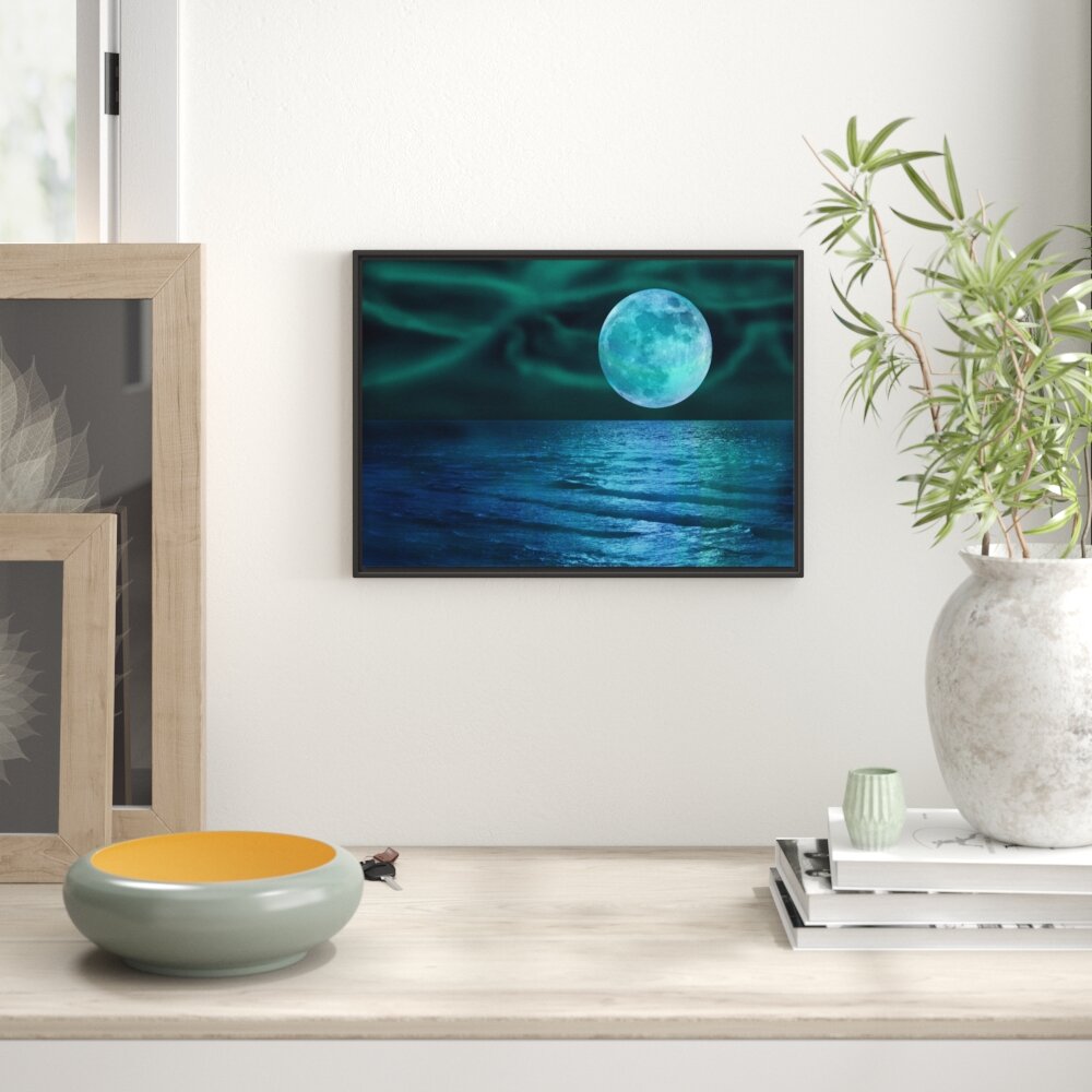 Gerahmtes Wandbild ruhiges Meer mit Vollmond