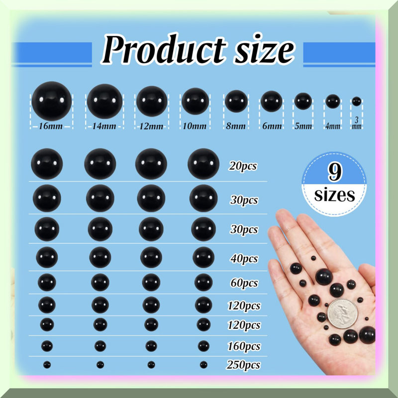 830pcs Plastic Round Flatback Buttons 3mm-16mm