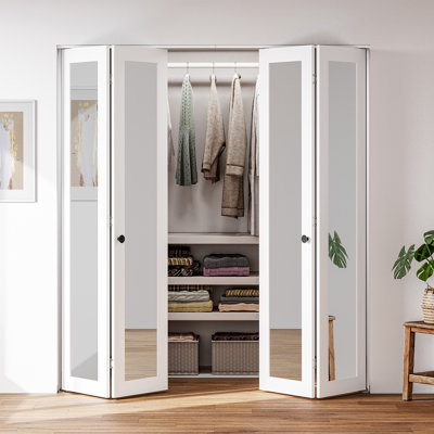 1-Lite 78" Mirrored Glass Bi-Fold Doors With Installation Hardware Kit For 80" Door Opening Height