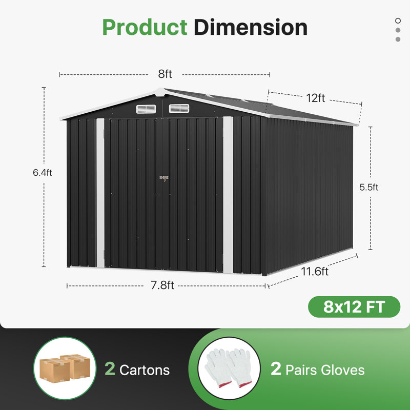 8 Ft. W X 12 Ft. D Metal Storage Shed