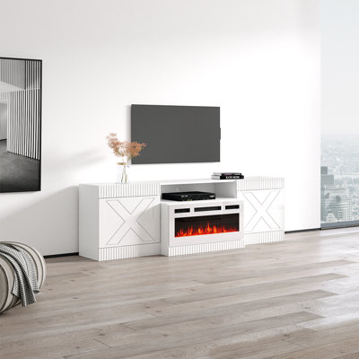 Lakiara Modern TV Stand for TVs up to 78" with Electric Fireplace Included
