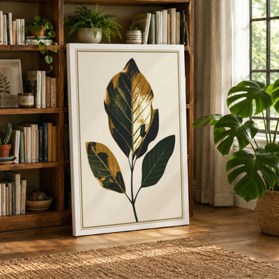 Three Leaves in Gold Botanical - Wrapped Canvas