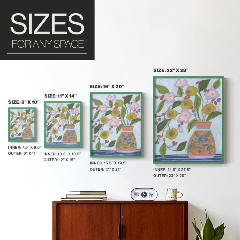 Bouquet Vibes II, reproduction encadrée - bois massif, H 11 po x l 9 po, Vert