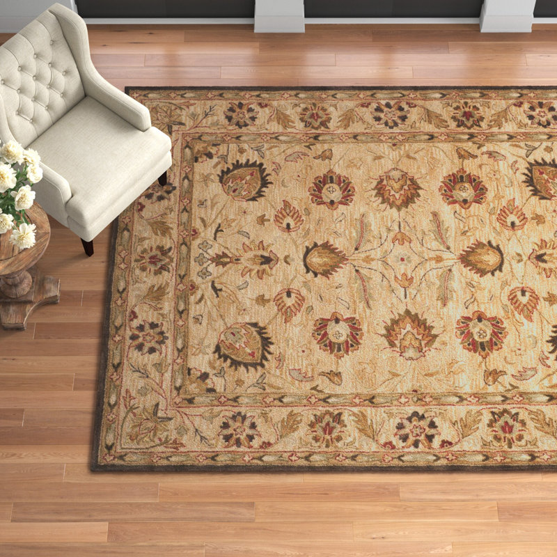 Armintha Oriental Hand-Tufted Wool Beige Area Rug, Rectangle 8'3" x 11'
