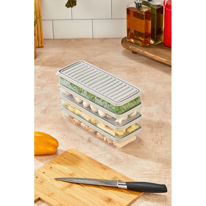 Ensemble de boîte de rangement durable (4 pièces), crème, 10,4 x 2,0 x 4,1 pouces | 100% plastique, va au lave-vaisselle | Idéal pour organiser les fournitures de cuisine, de bureau et d'artisanat | Conception peu encombrante et polyvalente