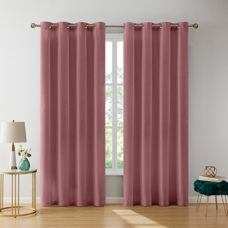 Pleze Velvet Semi Sheer Curtain Pair, 54" W x 84" L, Blush Pink