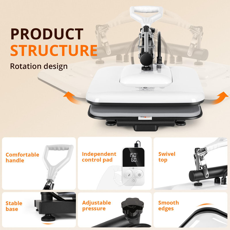 White and Black Swing Away Heat Press Machine for T-Shirts