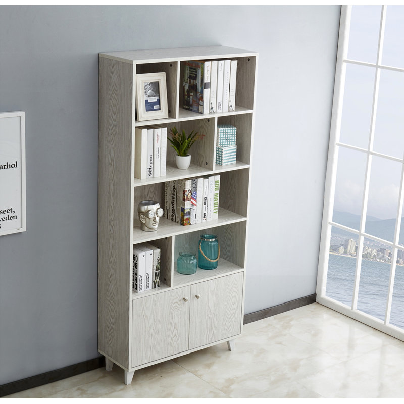 Bibliothèque 68,5 "avec portes, Blanc / Blanc