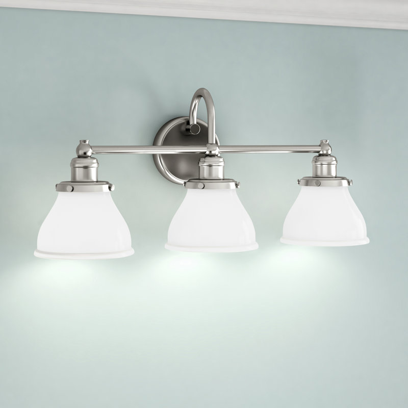 Éclairage de salle de bain à intensité variable 3 lumières Carney, Nickel poli, Lait