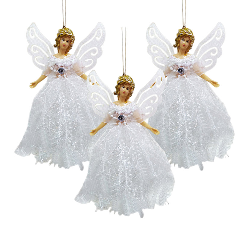 Décoration mignonne ange avec arbre de Noël en corde suspendue; 3 pièces