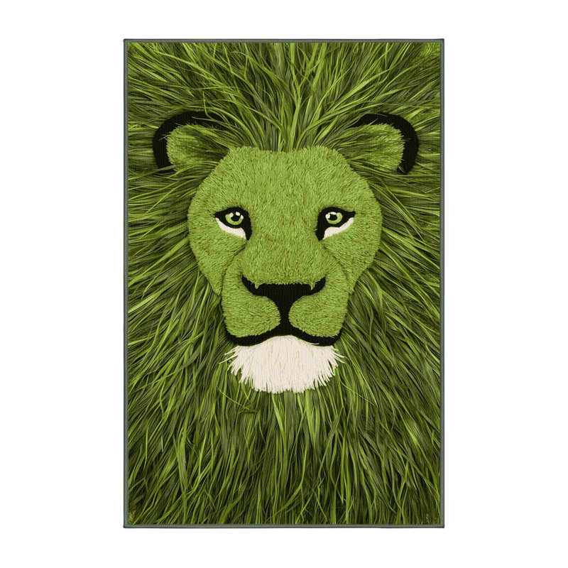  Tapis lavable à motif de gros chats lion, Rectangle 5 pi x 7 pi