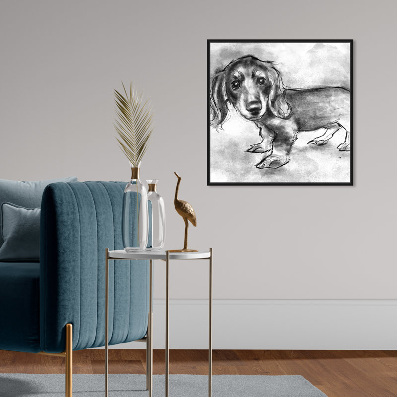 «Dogs and Puppies» «Dachshund Puppy», reproduction de dessin sur toile tendue, H 20 po x l 20 po, Cadre noir