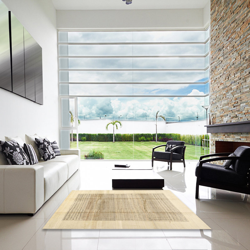 Tapis crème/brun/gris/zone contemporaine, Carré 5 pi