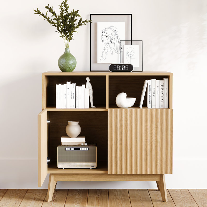 80cm RectangularSideboard, Modern Ribbed Storage Cabinet, Ivory