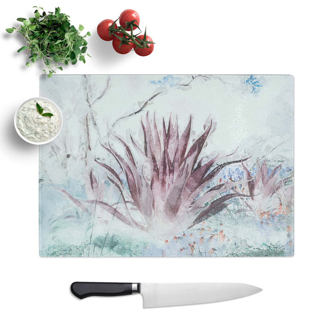 Tempered Glass Wild Aloe Vera Succulent in Abstract Chopping Board